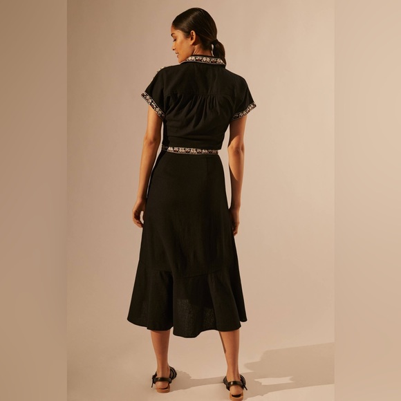 Anthropologie Tie-Front Button Down Shirt and Midi Skirt Set - Picture 4 of 12